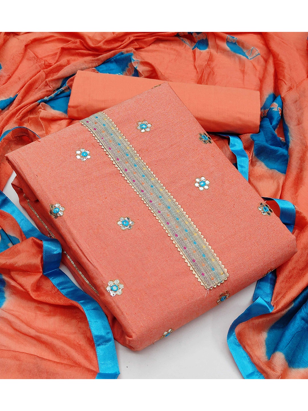

KALINI Embroidered Pure Cotton Unstitched Dress Material, Peach