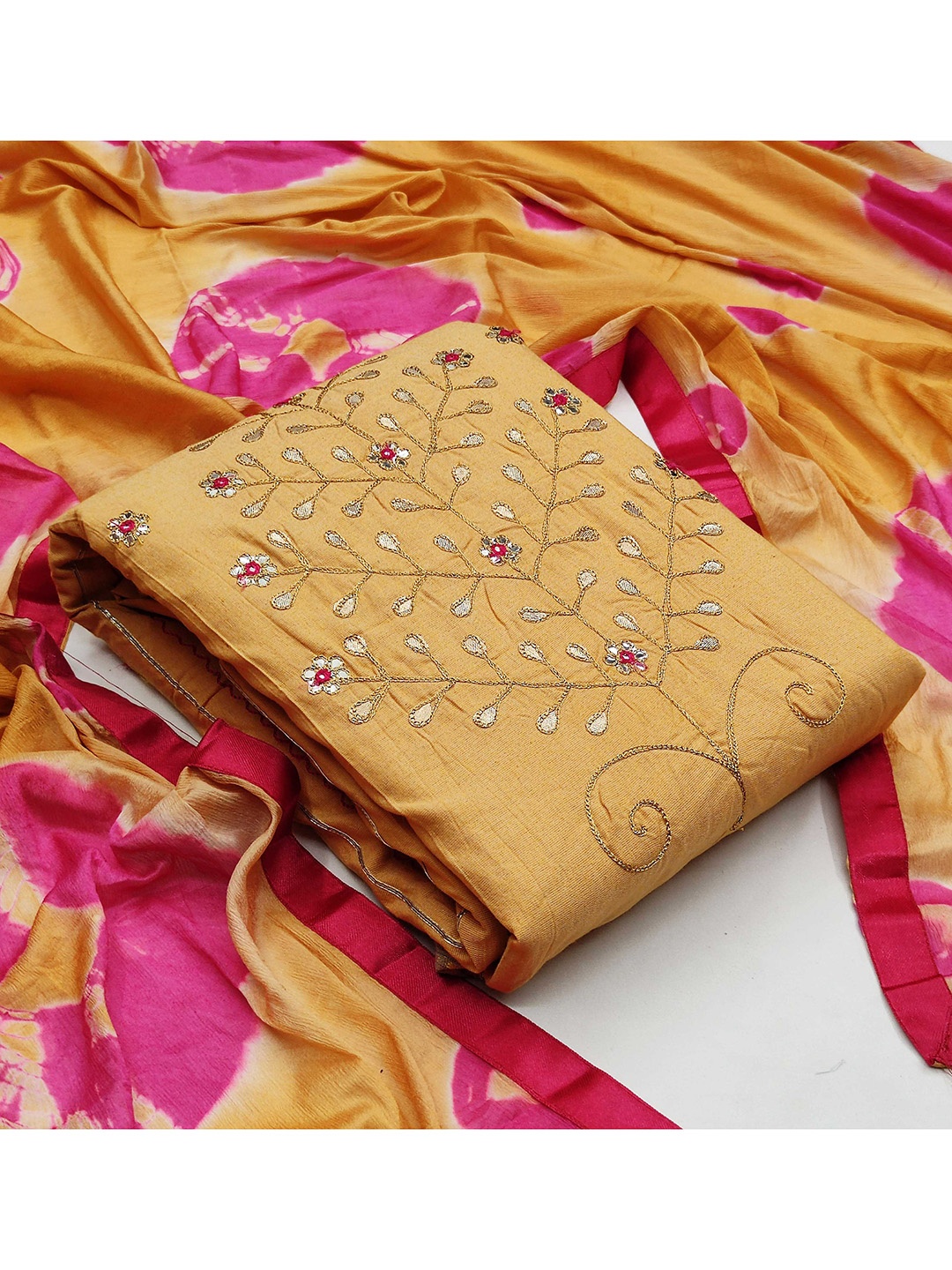 

KALINI Embroidered Pure Cotton Unstitched Dress Material, Yellow