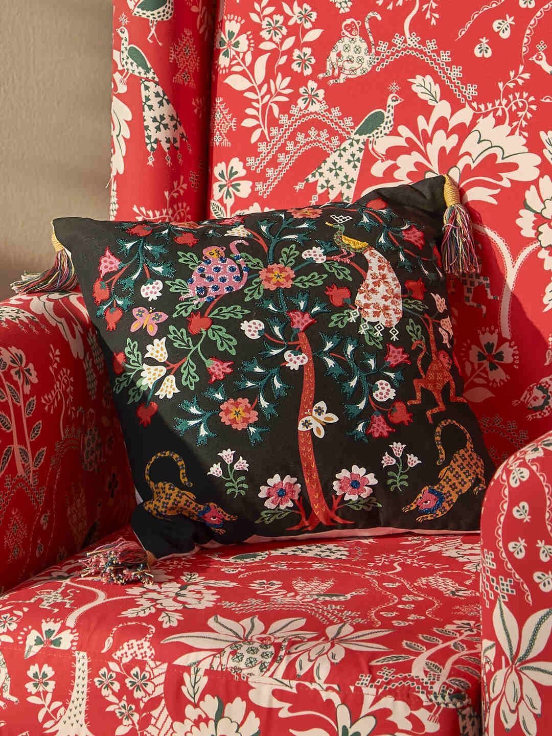 

Chumbak Black & Green Embroidered Square Cotton Cushion Covers