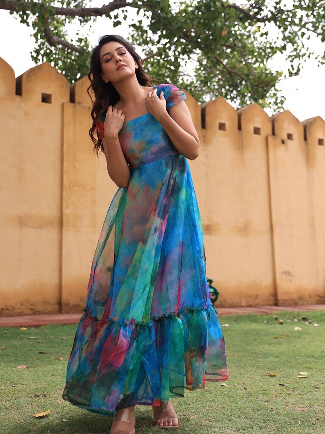 

OneWe Tie and Dye Dyed Net Maxi Maxi Dress, Blue