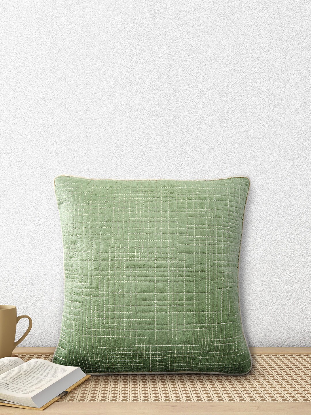 

Living scapes by Pantaloons Green & White Geometric Square Cotton Cushion Covers