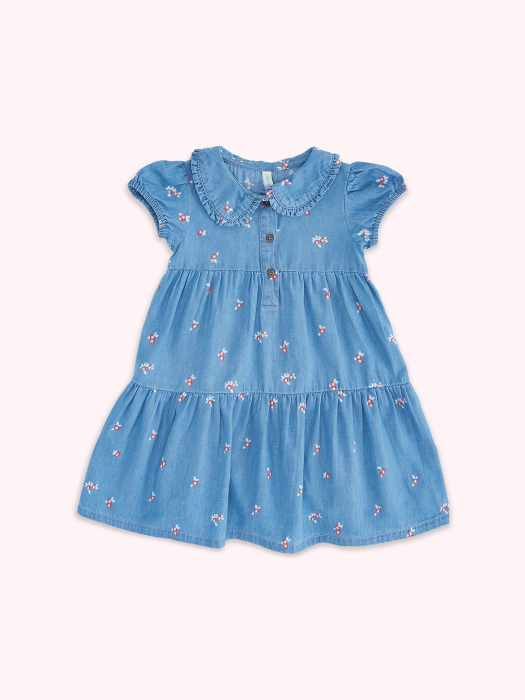 

Pantaloons Baby Floral Printed Peter Pan Collar A-Line Cotton Dress, Blue