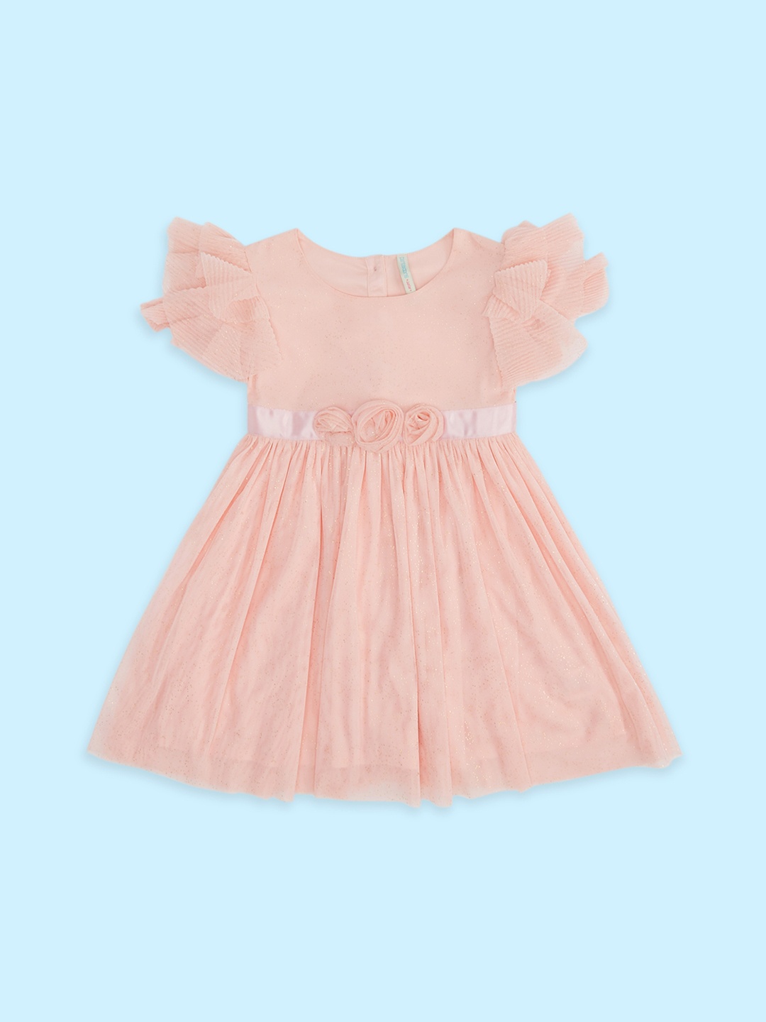 

Pantaloons Junior Girls Round Neck Fit & Flare Cotton Dress, Peach