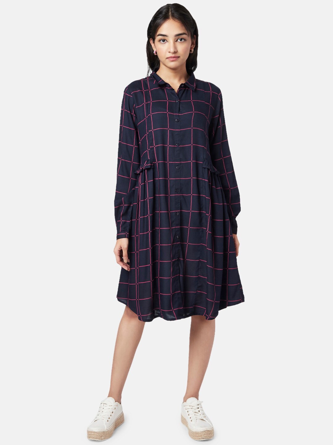 

YU by Pantaloons Checked Shirt Dress, Navy blue