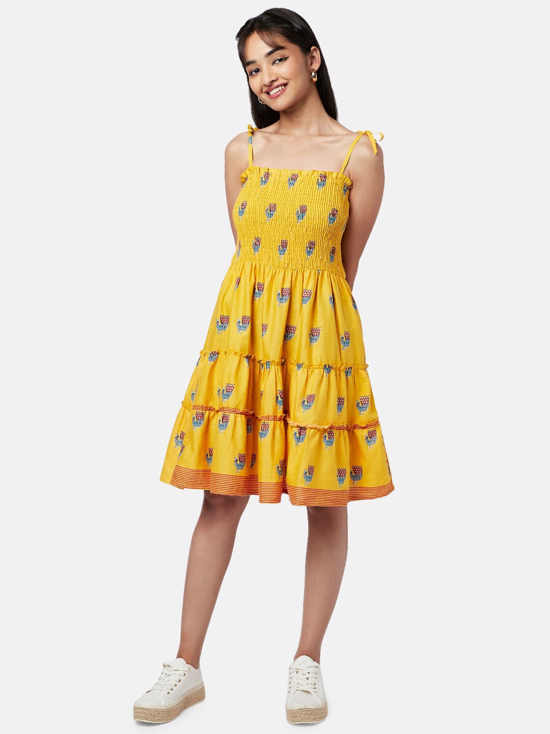 

YU by Pantaloons Ethnic Motifs Cotton A-Line Dress, Mustard