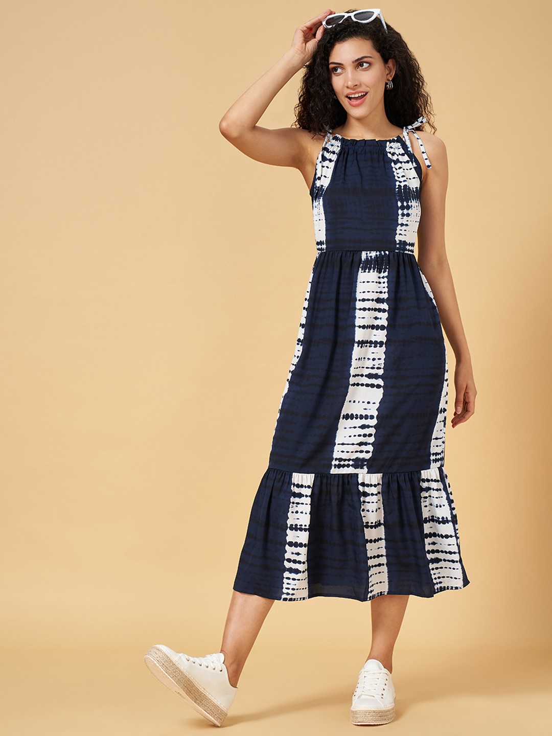

YU by Pantaloons Tie and Dye A-Line Midi Dress, Blue