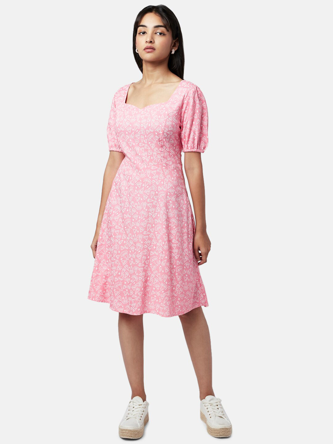 

YU by Pantaloons Printed A-Line Dress, Pink