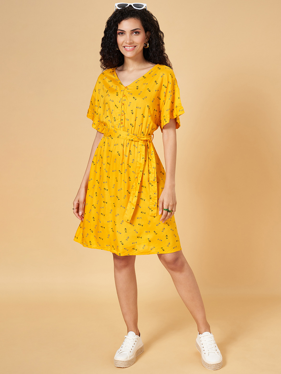 

YU by Pantaloons Printed A-Line Dress, Mustard