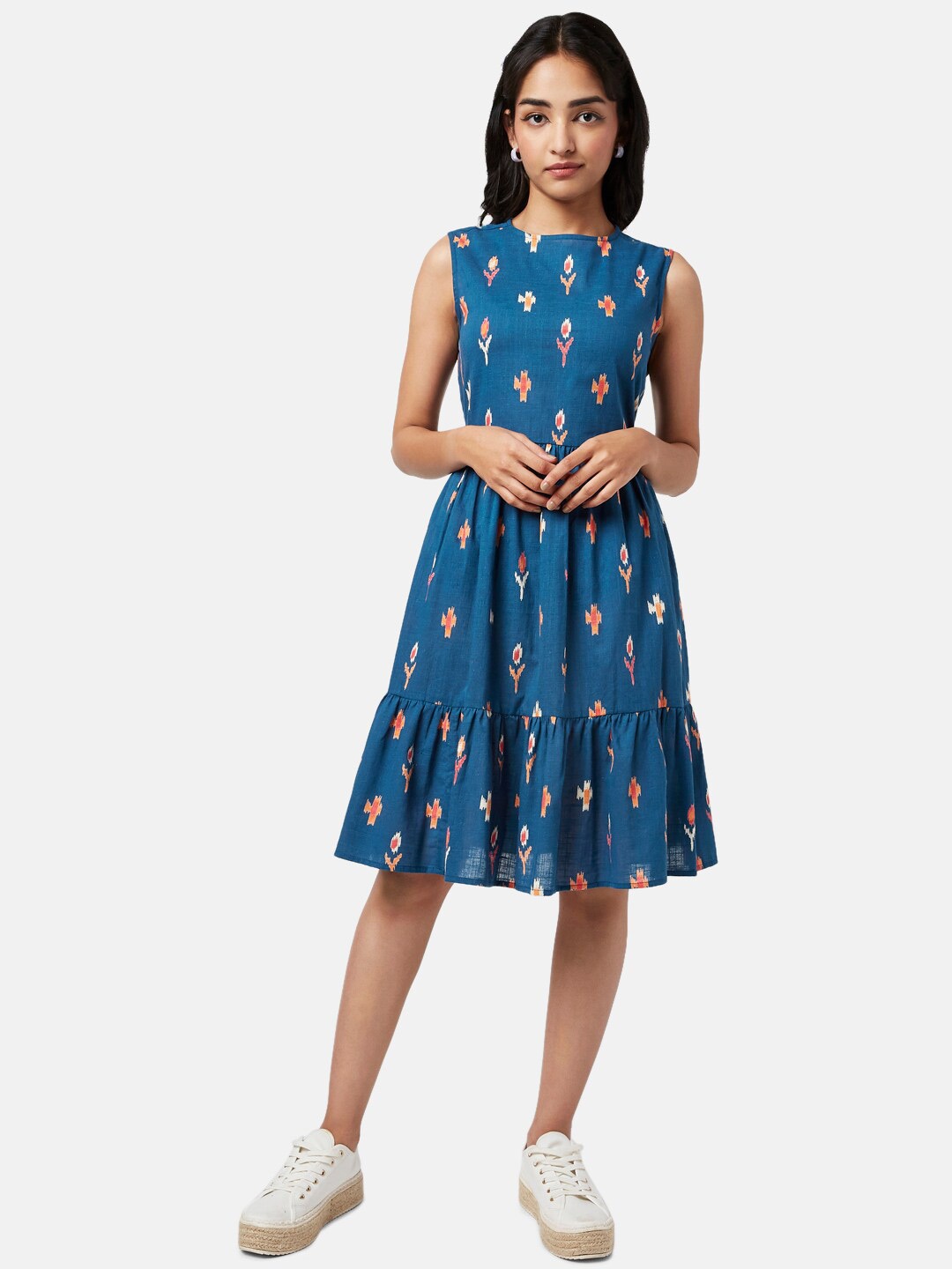 

YU by Pantaloons Printed Cotton A-Line Dress, Teal