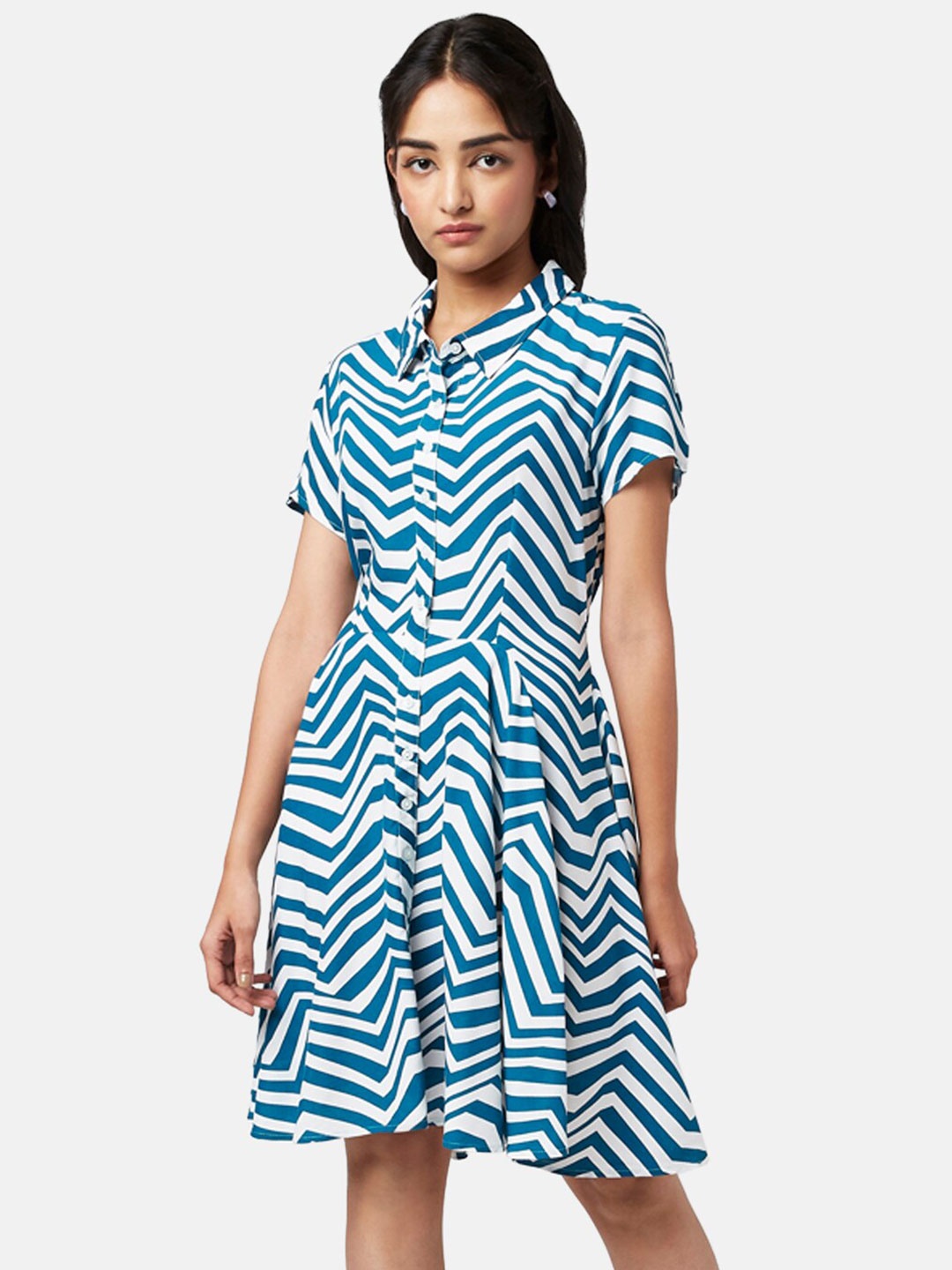 

YU by Pantaloons Shirt Collar Striped Dress, Navy blue