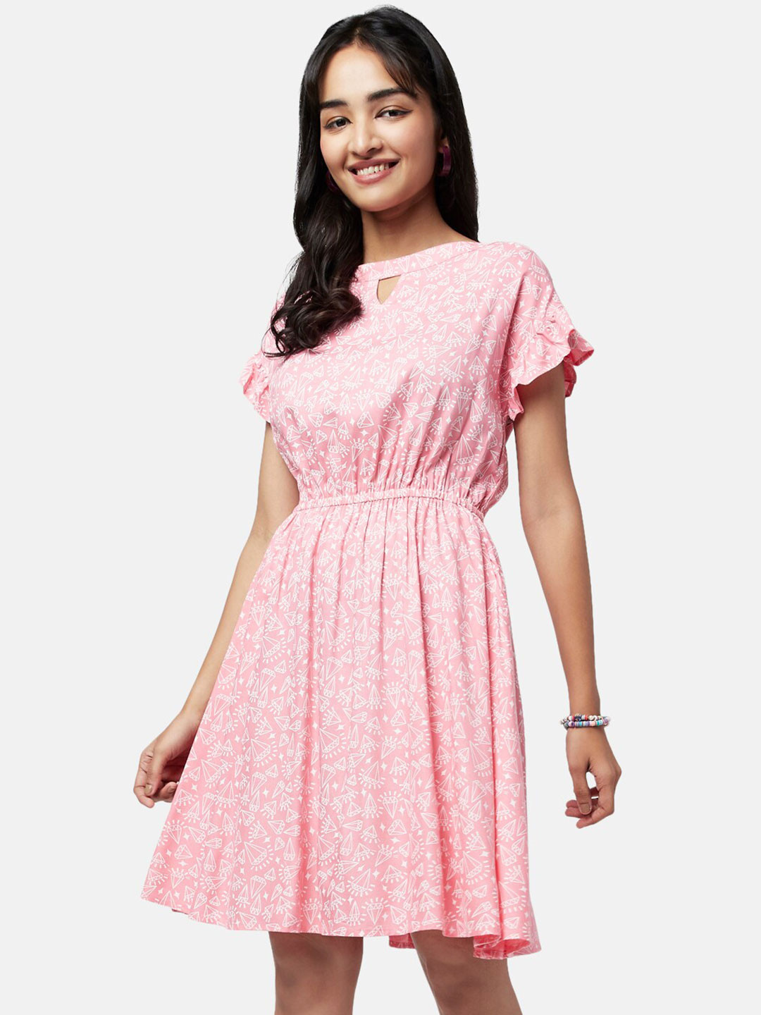 

YU by Pantaloons Printed Fit & Flare Dress, Pink