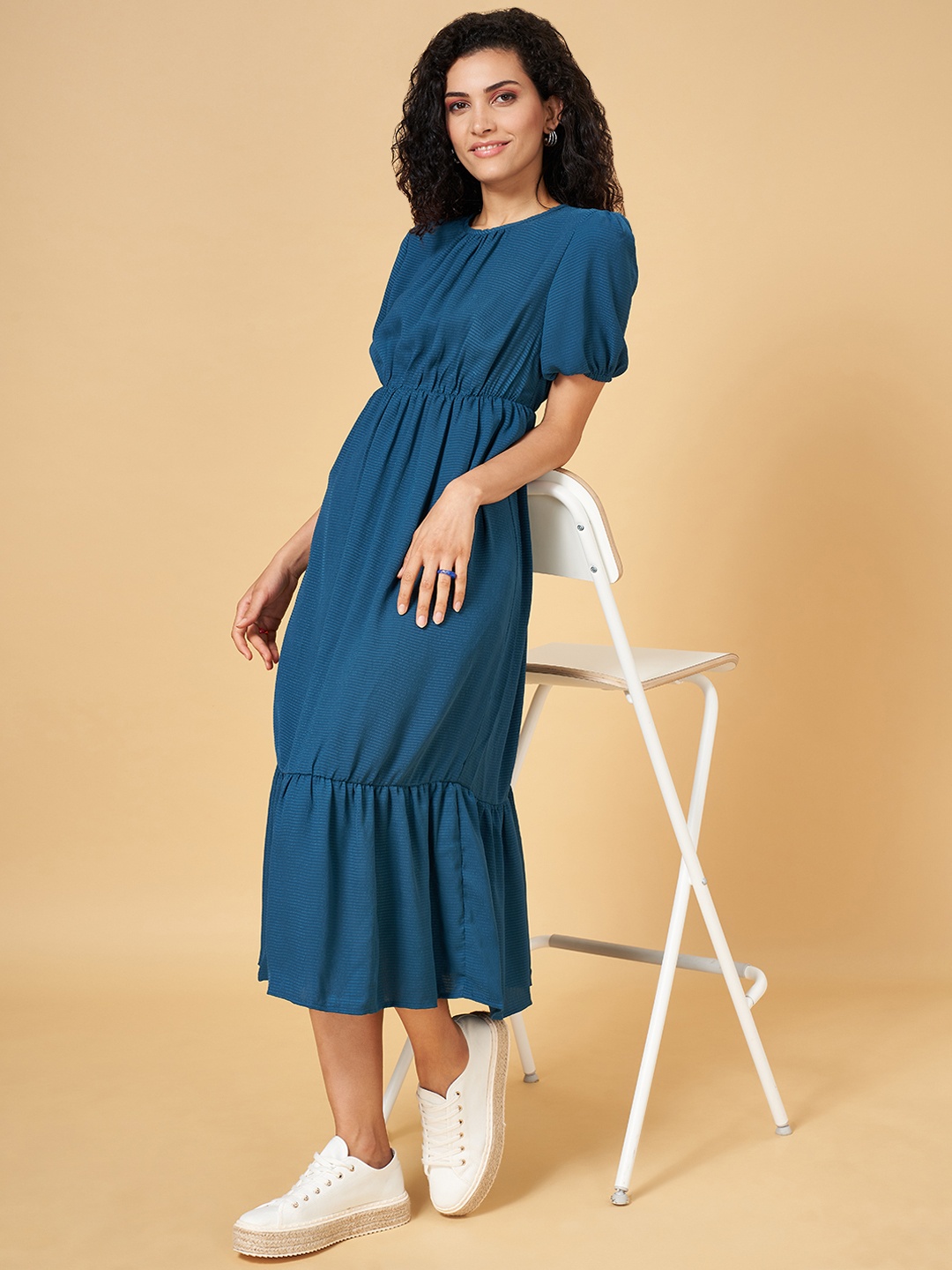 

YU by Pantaloons Teal Cotton Ethnic A-Line Midi Dress