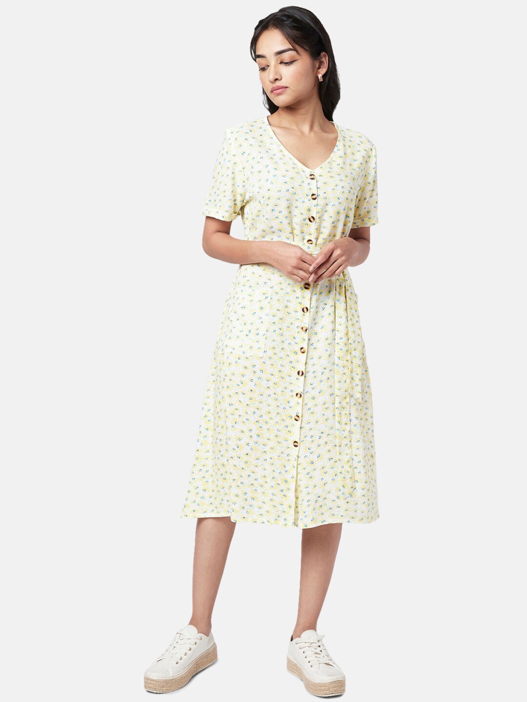 

YU by Pantaloons Yellow Floral Ethnic A-Line Dress