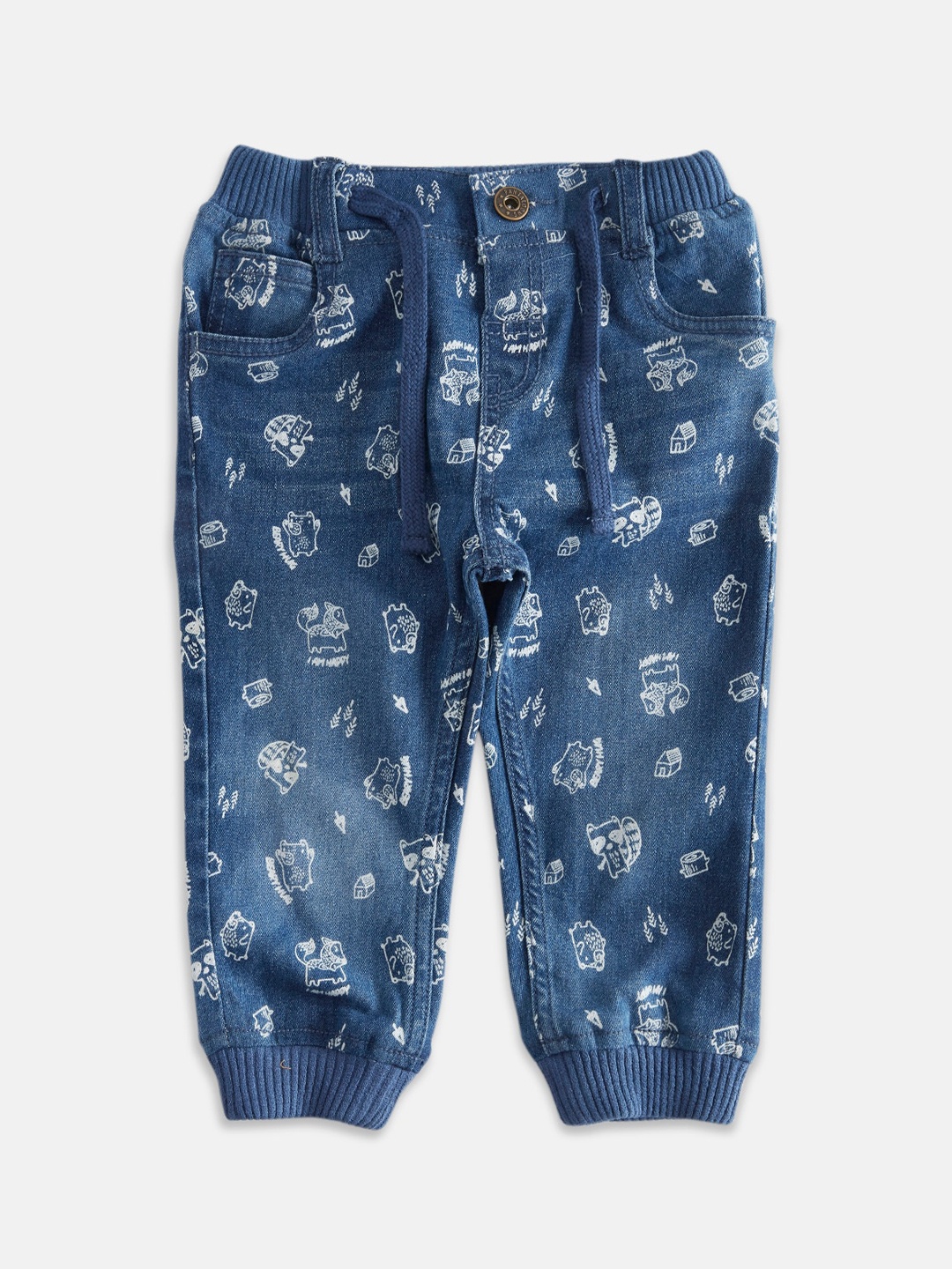 

Pantaloons Baby Boys Low-Rise Printed Cotton Jeans, Blue