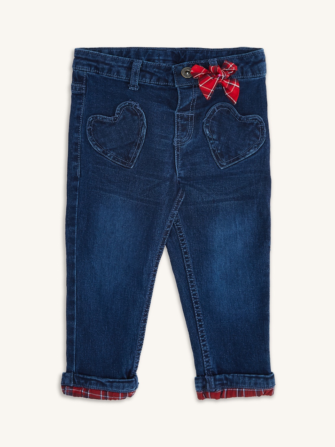 

Pantaloons Baby Girls Low-Rise Low Distress Light Fade Cotton Applique Jeans, Blue