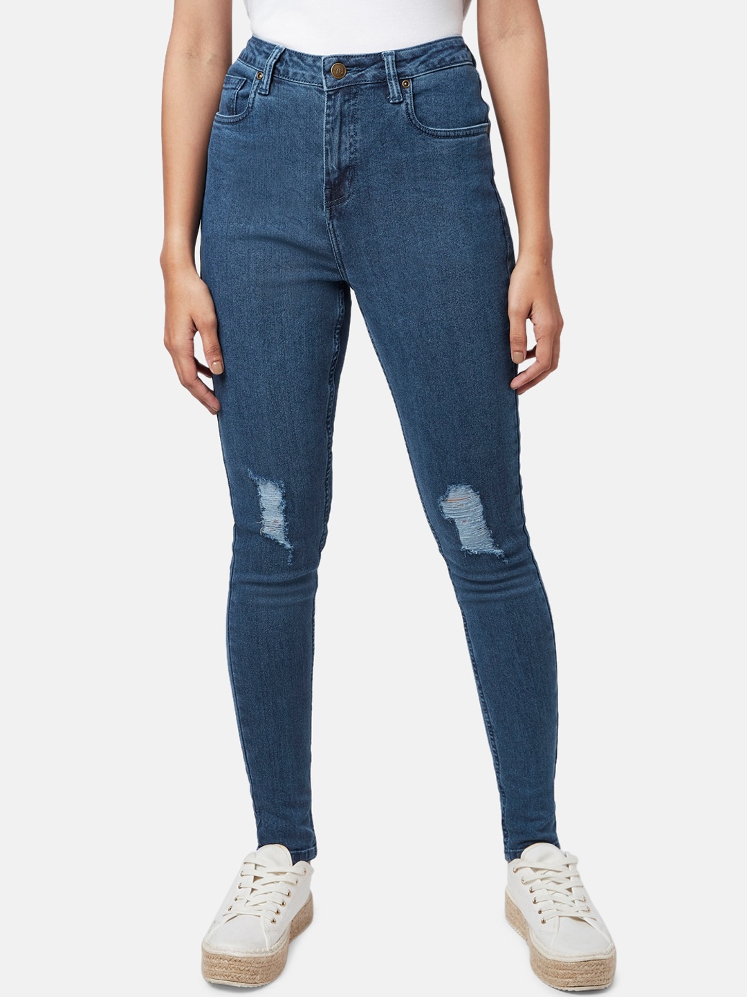 

YU by Pantaloons Women Skinny Fit Mildly Distressed Jeans, Blue