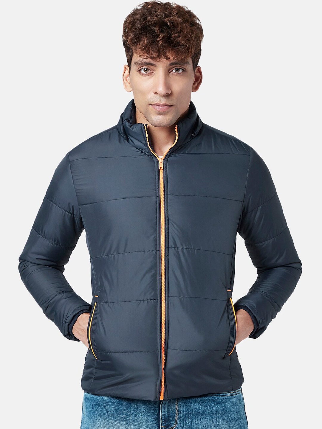 

People Men Cotton Puffer Jacket, Navy blue