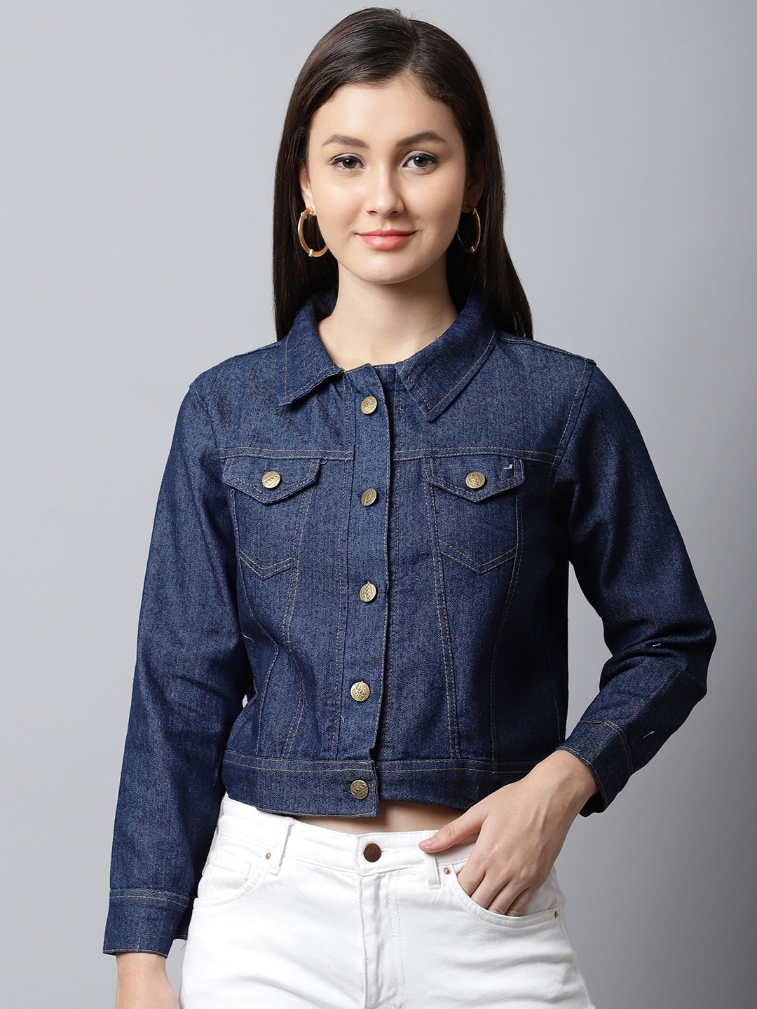 

ELLIS Women Crop Denim Jacket, Blue