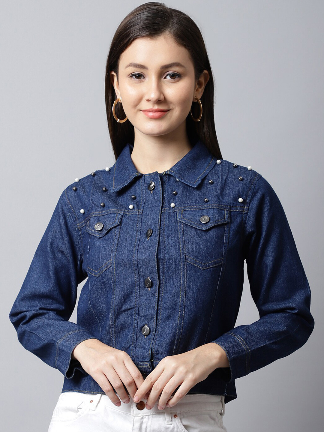 

ELLIS Women Crop Denim Jacket, Blue