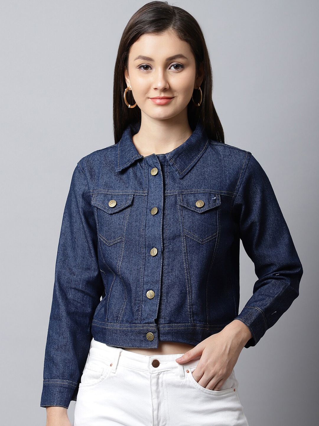 

ELLIS Women Crop Denim Jacket, Blue