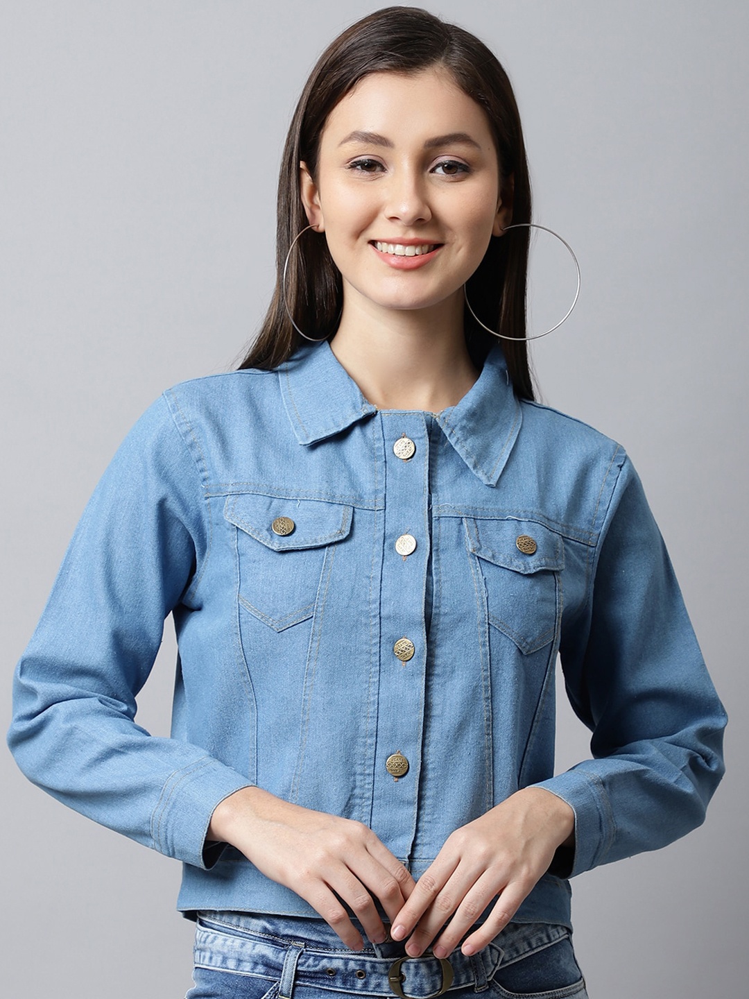 

ELLIS Women Crop Denim Jacket, Blue