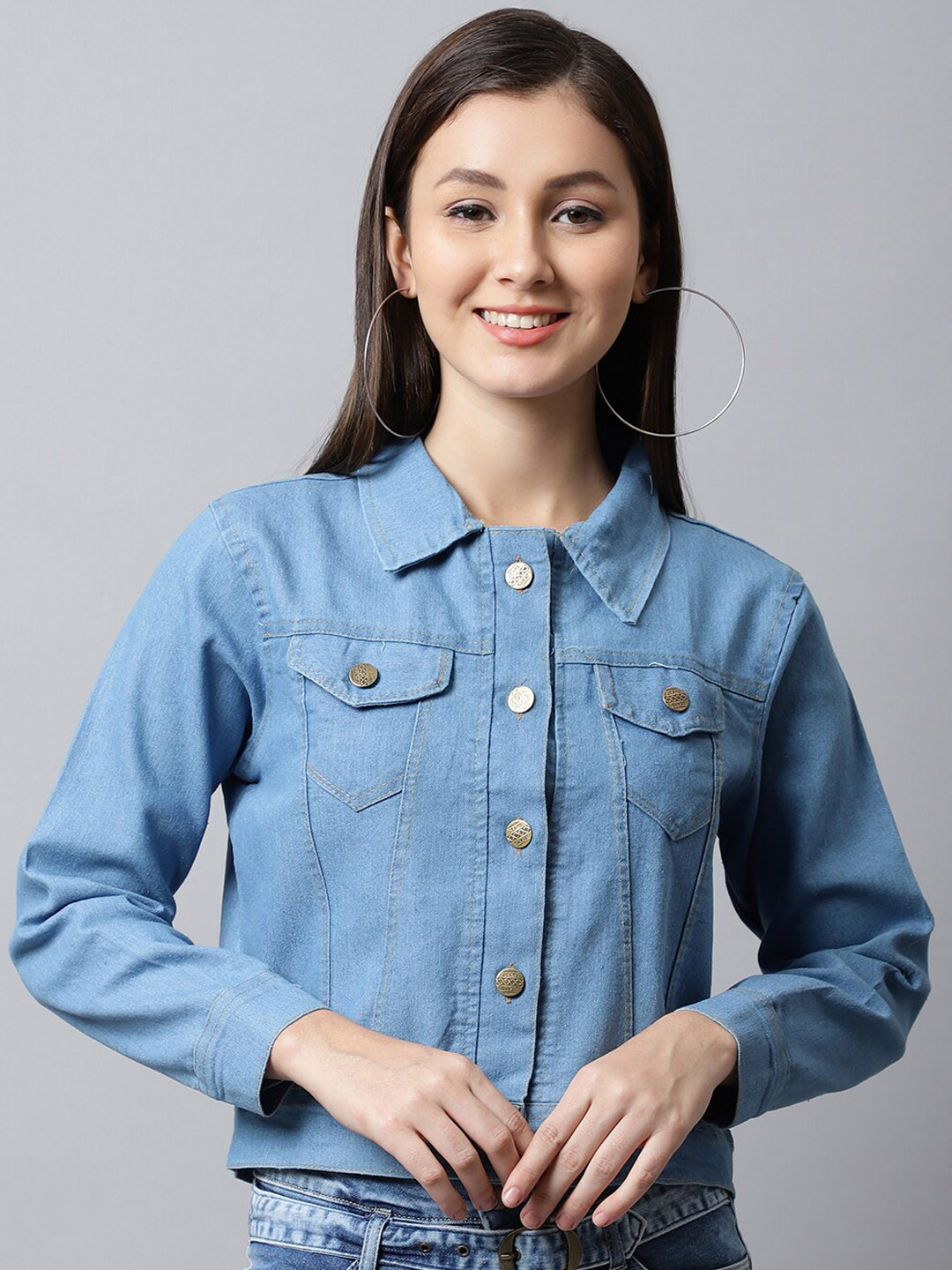 

ELLIS Women Crop Denim Jacket, Blue