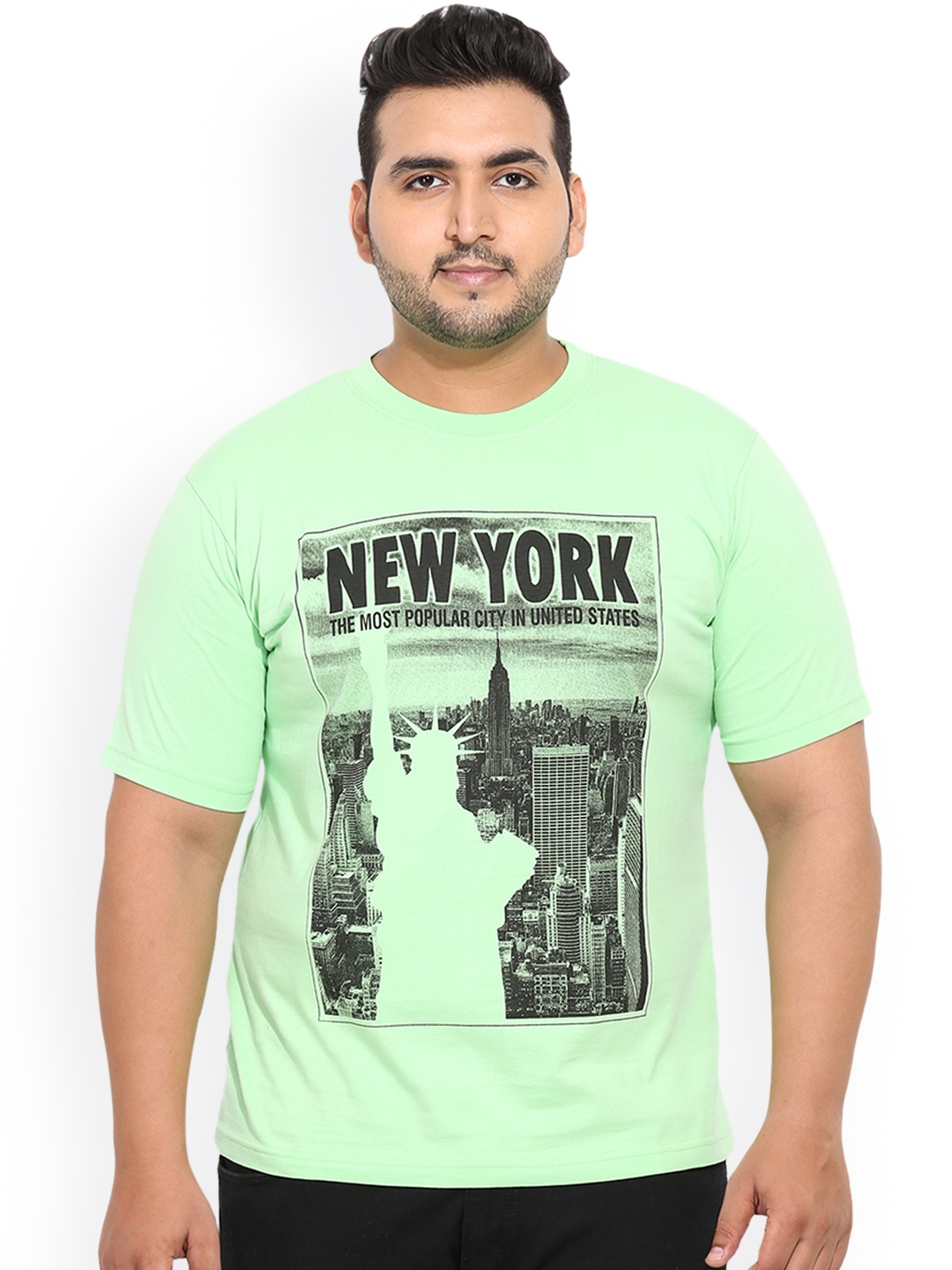 

John Pride Plus Size Men Green Printed Round Neck T-shirt