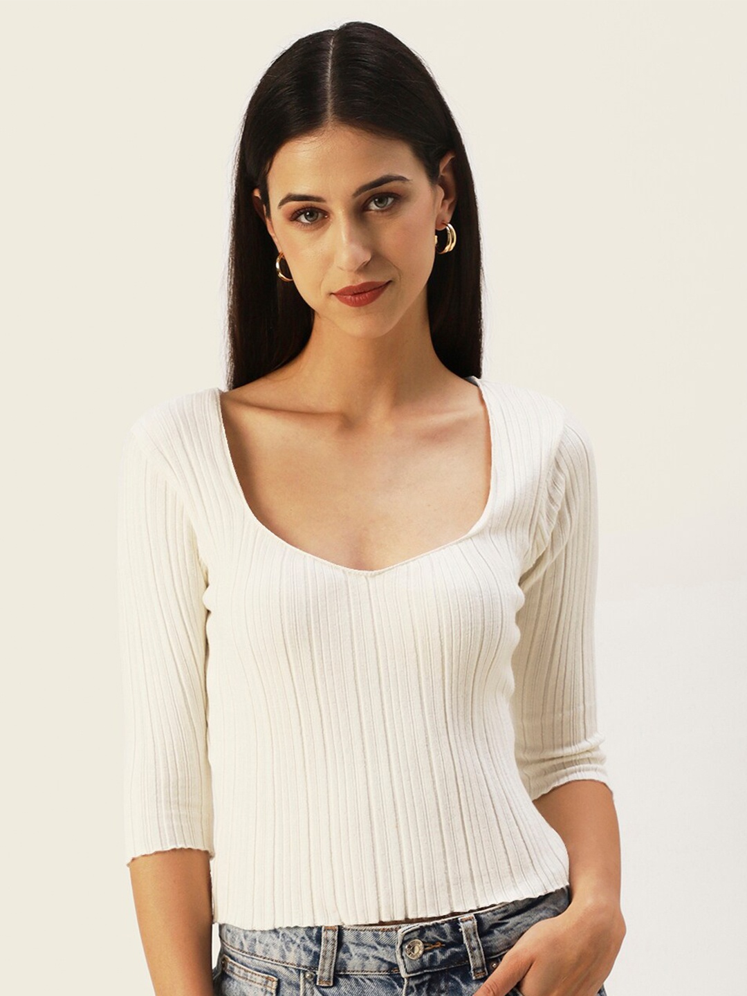 

DressBerry Knitted Scoop Neck Top, White