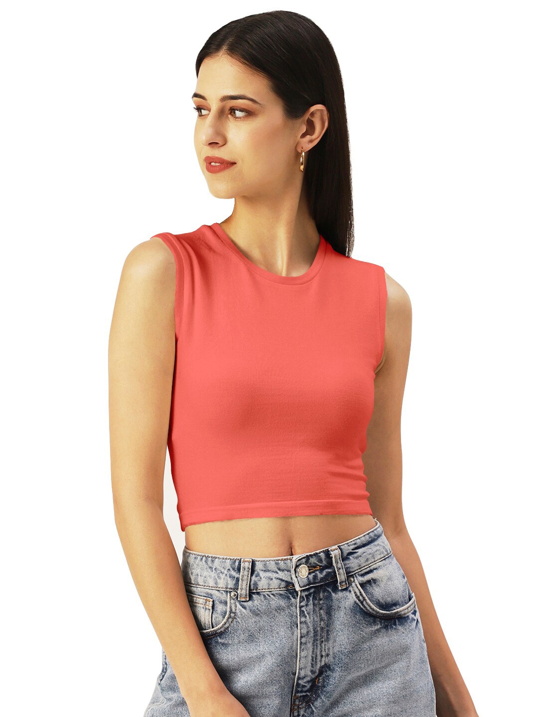 

DressBerry Women Knitted Fitted Crop Top, Peach