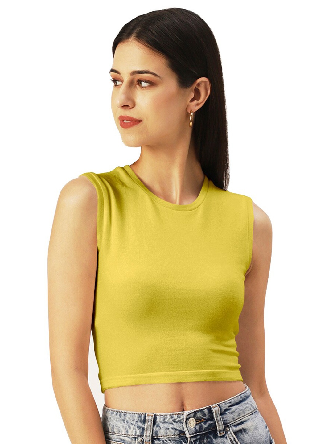 

DressBerry Knitted Fitted Crop Top, Yellow