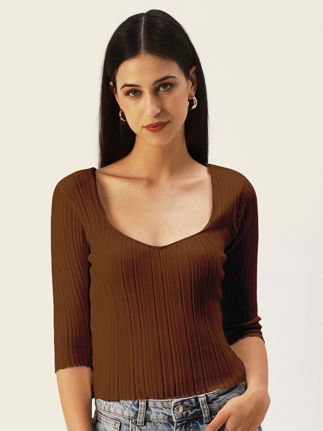 

DressBerry Knitted Scoop Neck Top, Brown
