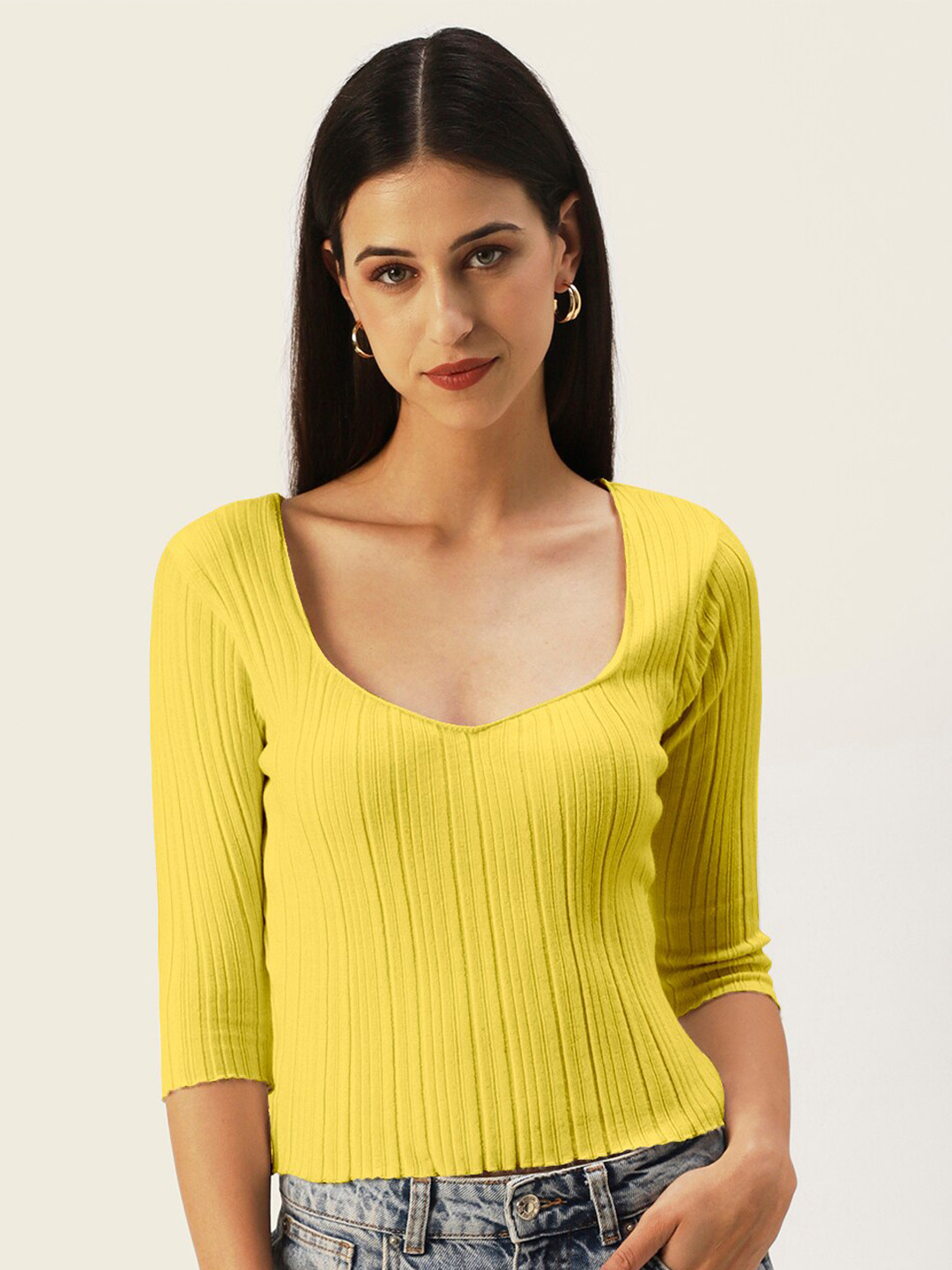 

DressBerry Knitted Sweetheart Neck Top, Yellow