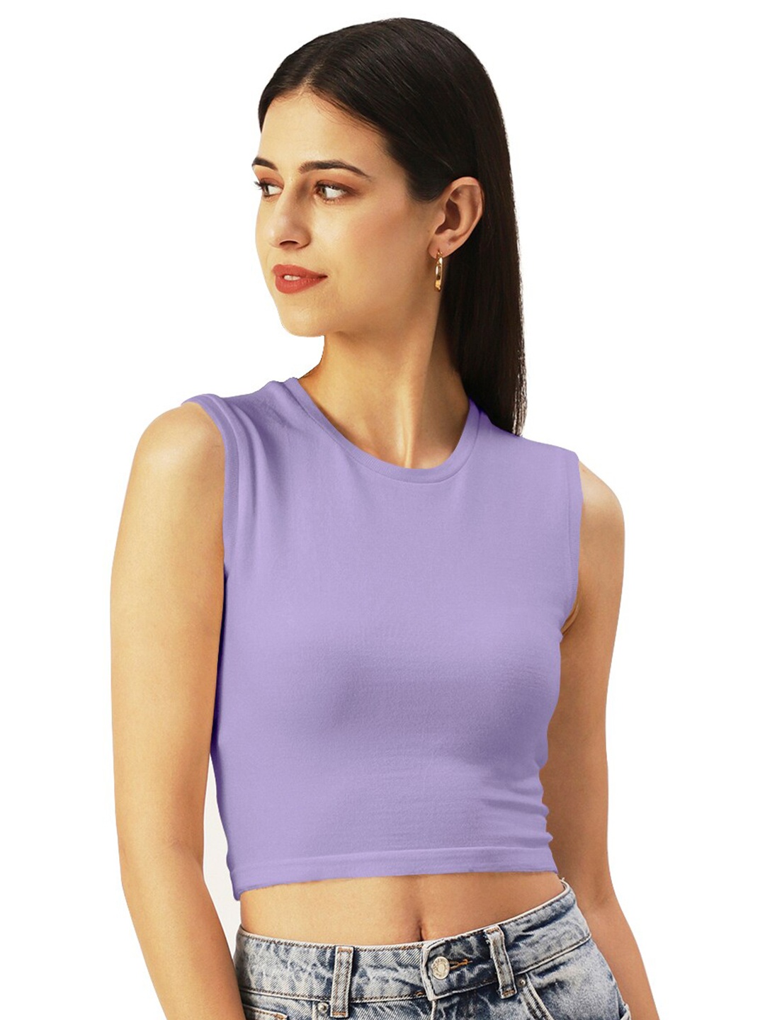 

DressBerry Round Neck Crop Fitted Top, Lavender