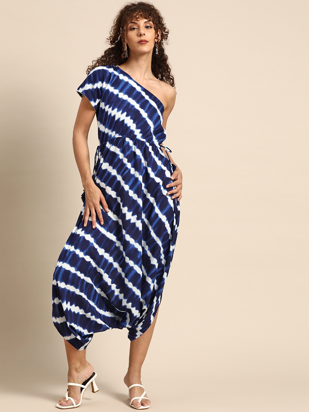

MABISH by Sonal Jain One Shoulder Capri Jumpsuit, Navy blue