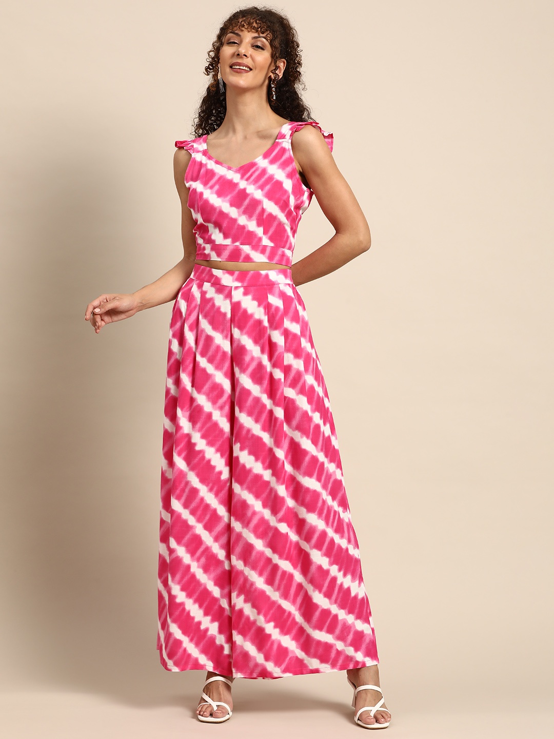 

MABISH by Sonal Jain Tie & Dye Crop Top With Palazzos, Pink