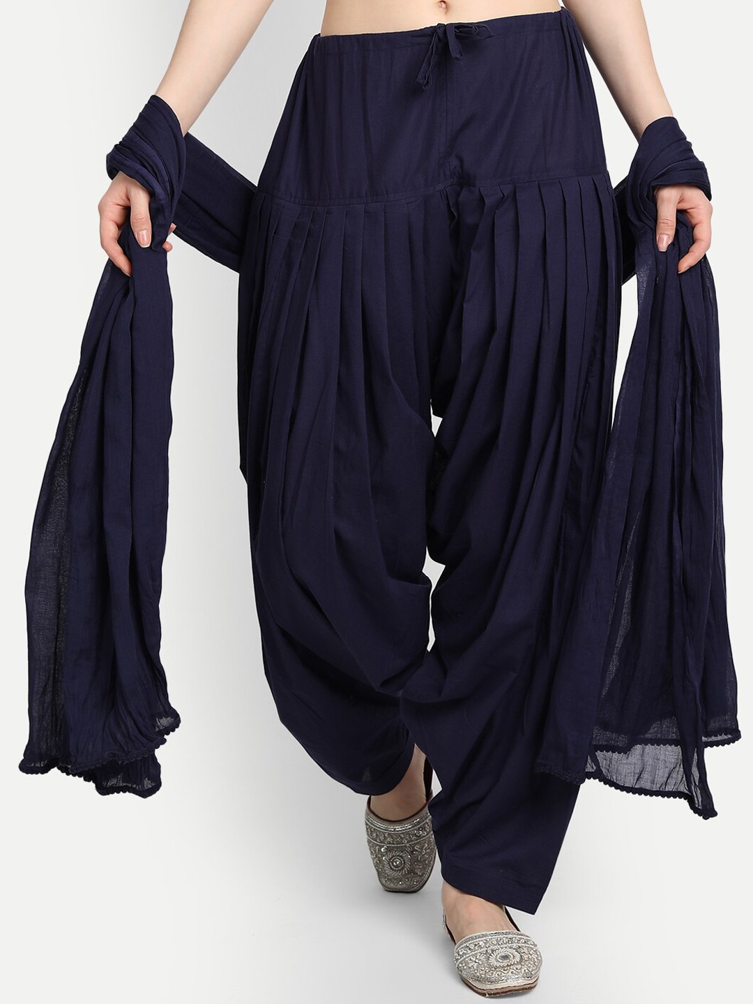 

fabGLOBAL Women Pure Cotton Patiala With Dupatta, Navy blue