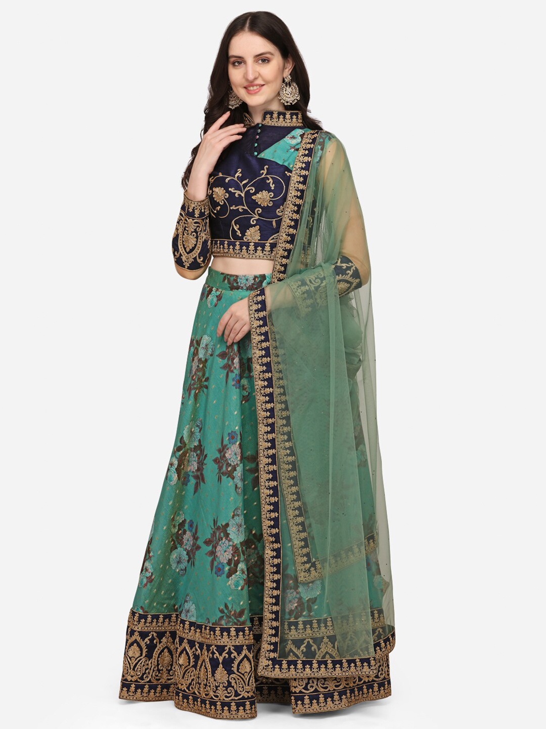 

SAPTRANGI Embroidered Semi-Stitched Lehenga & Ready to Wear Blouse With Dupatta, Green