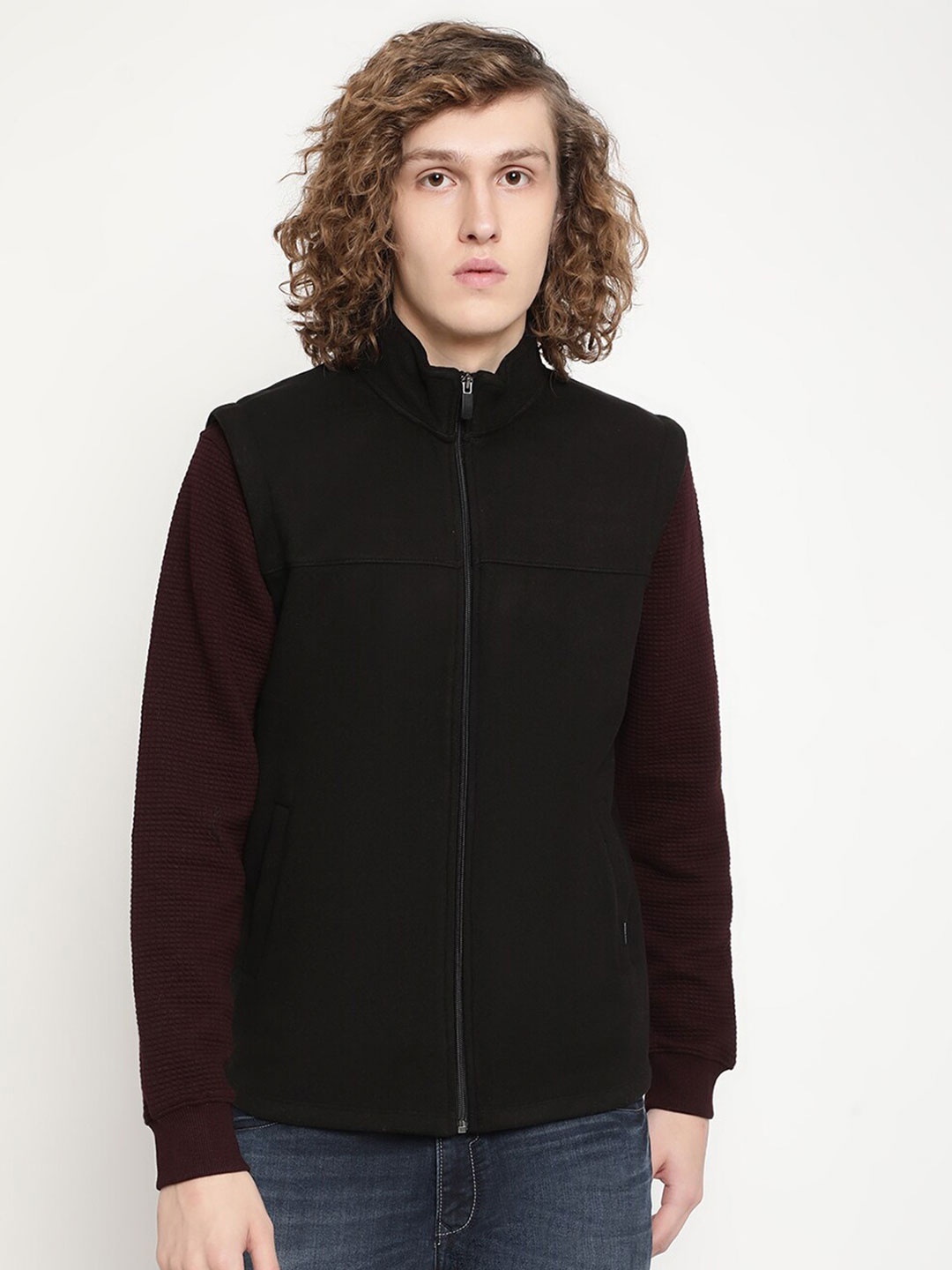 

Octave Mock Collar Front-Open Sweatshirt, Black