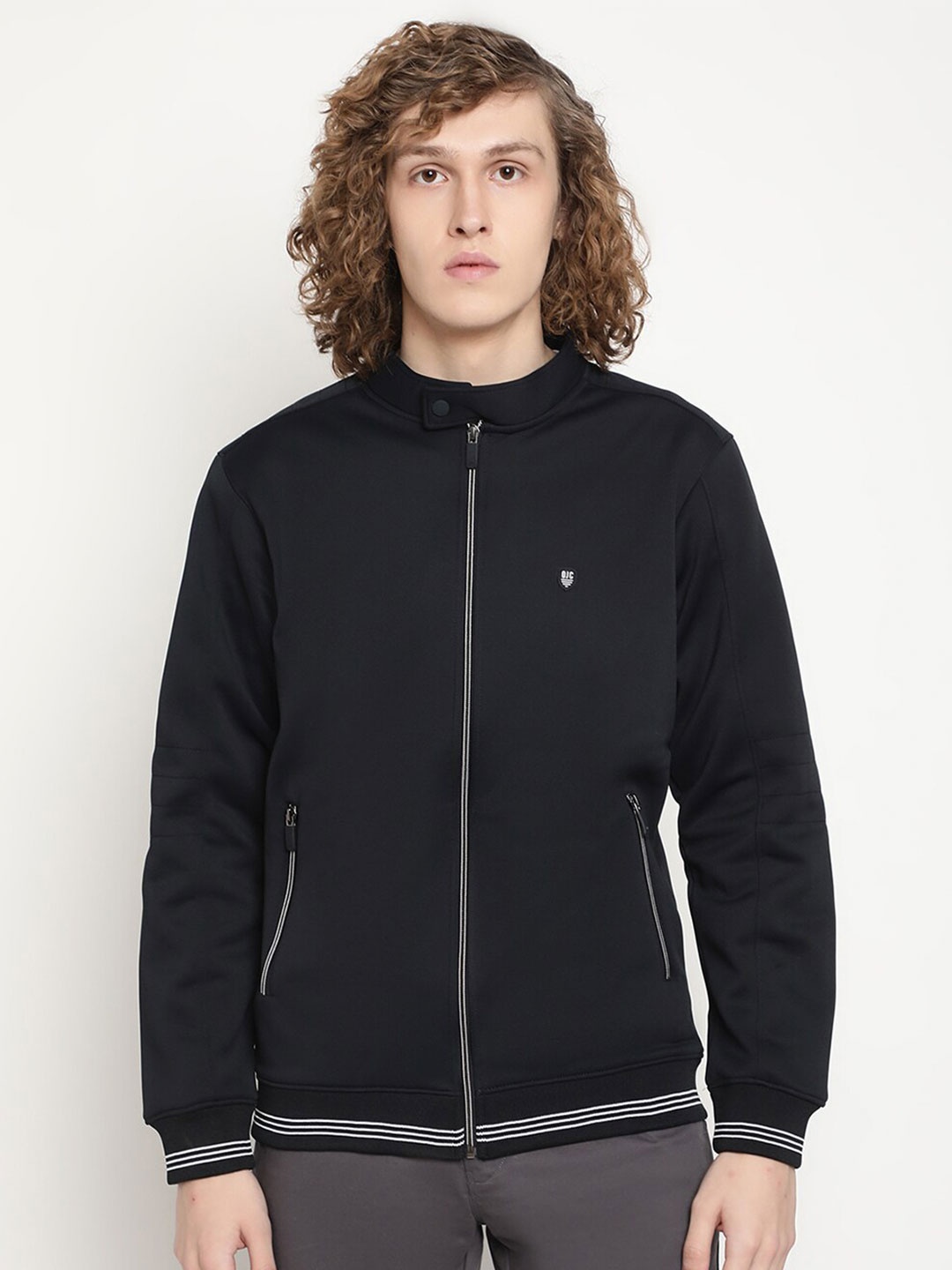 

Octave Mock Collar Front-Open Sweatshirt, Black