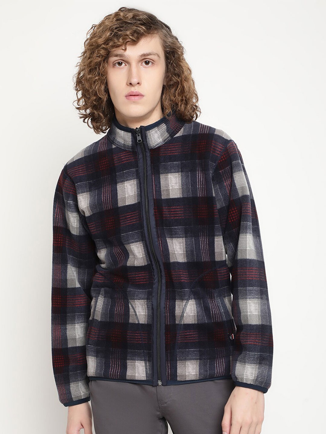 

Octave Men Checked Fleece Sweatshirt, Blue