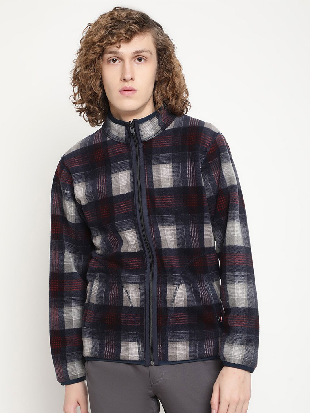 

Octave Men Checked Fleece Sweatshirt, Blue
