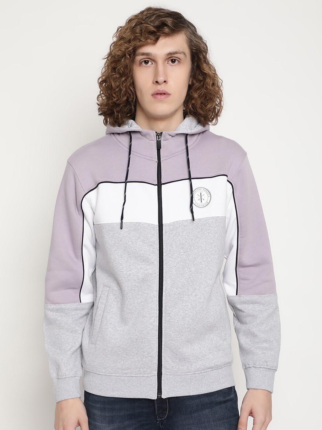 

Octave Men Purple Colourblocked Hooded Sweatshirt