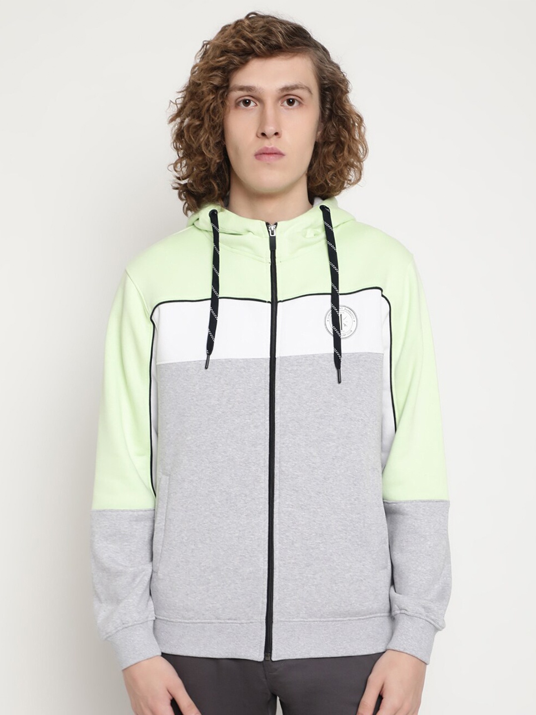 

Octave Men Green Colourblocked Hooded Sweatshirt