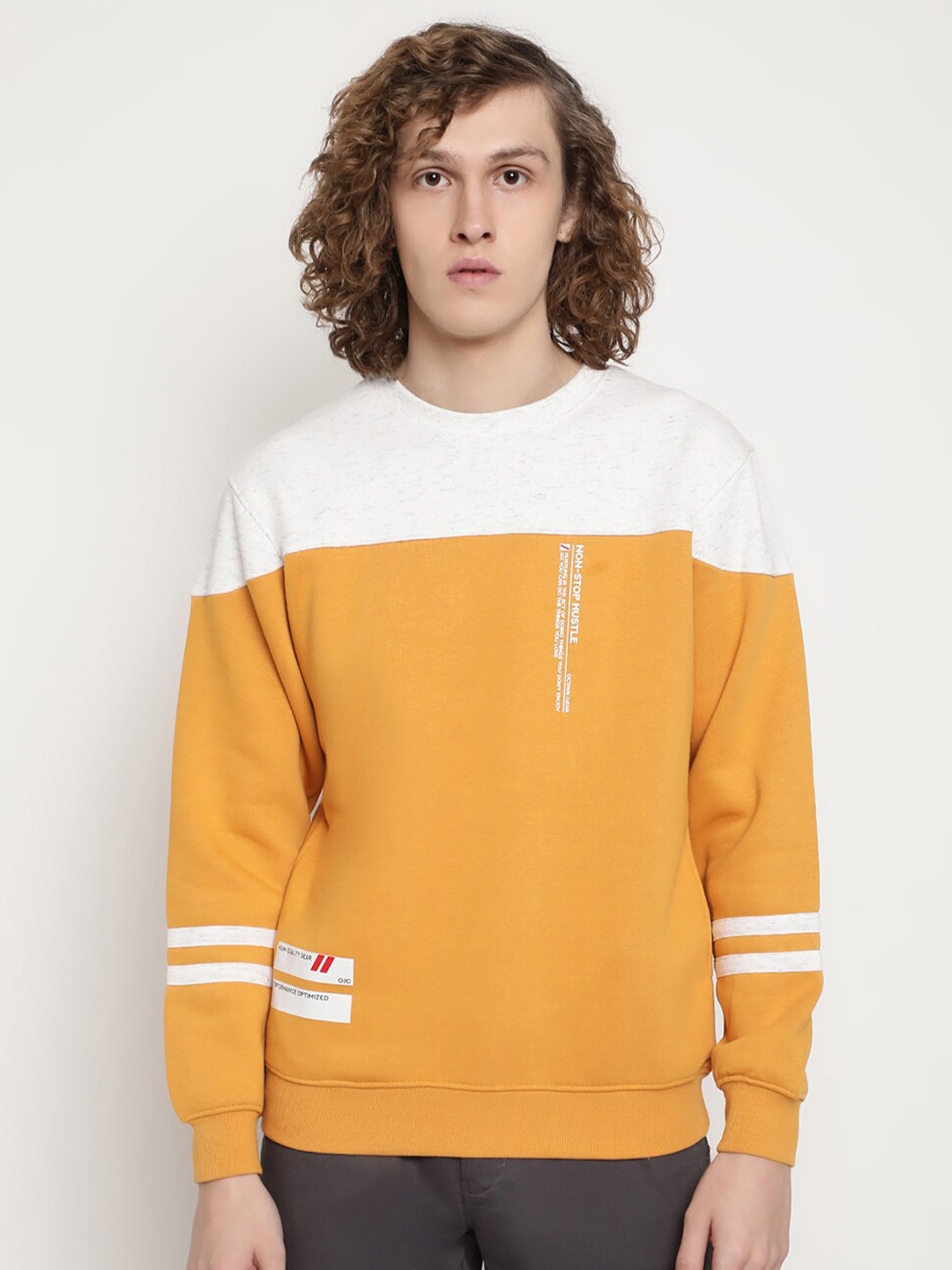 

Octave Men Yellow Colourblocked Sweatshirt