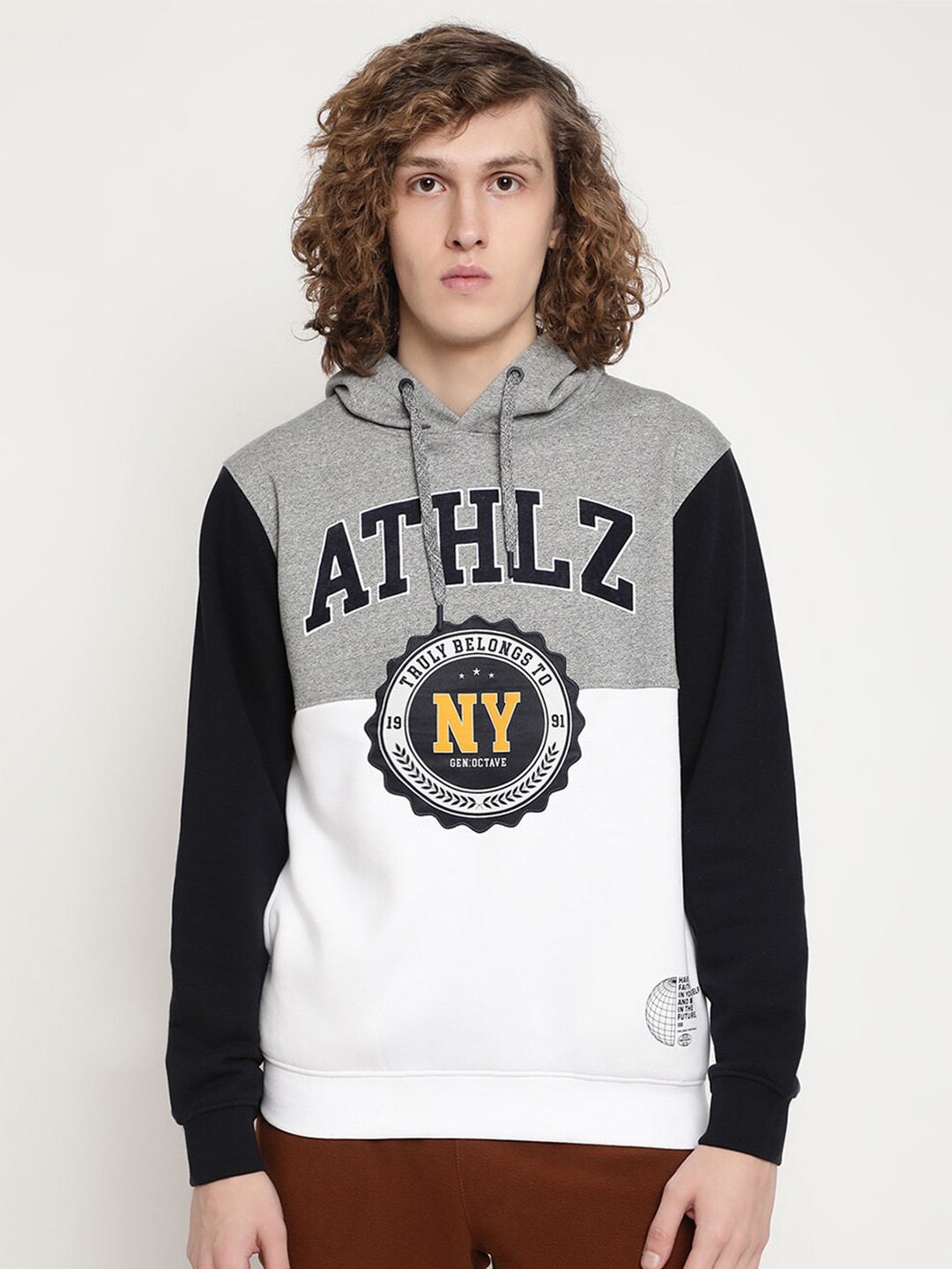 

Octave Men Olive Green Printed Hooded Sweatshirt