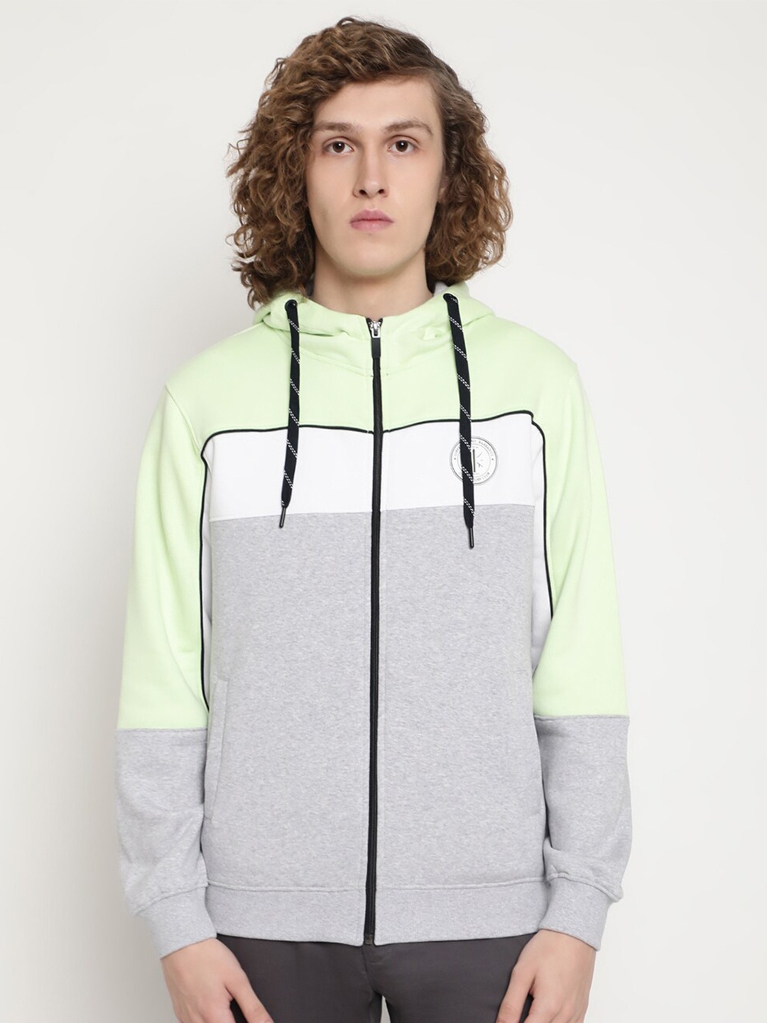 

Octave Men Green Colourblocked Hooded Sweatshirt