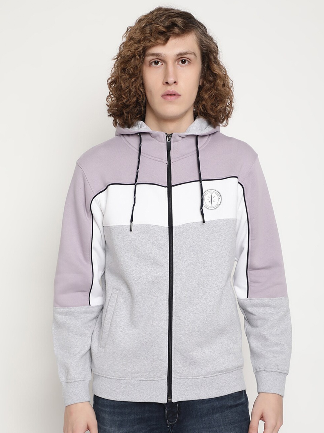 

Octave Men Purple Colourblocked Hooded Sweatshirt