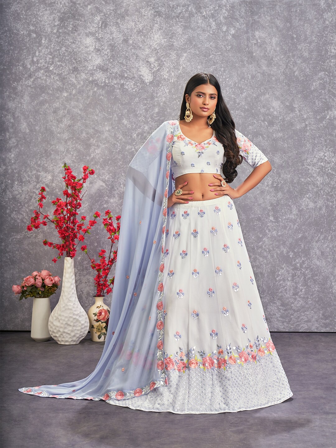 

SHUBHKALA Embellished Sequinned Semi-Stitched Lehenga & Unstitched Blouse With Dupatta, White
