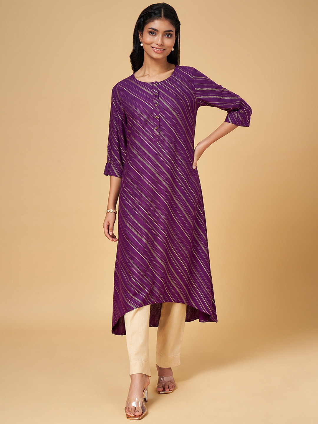 

YU by Pantaloons Leheriya Striped Kurta, Purple