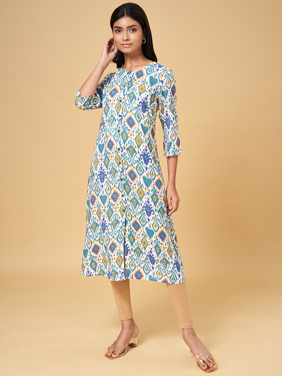 

YU by Pantaloons Geometric Printed Kurta, Off white